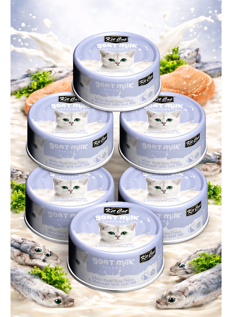 Super Premium Goat Milk Gourmet White Meat Tuna Flakes & Whitebait with Goat Milk 70g (Pack of 6)